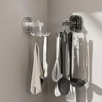 Virtuvės indų kabliukai | 360 laipsnių kampu besisukantys lipnūs kabliukai su 6 kabliukais | Virtuvės kabliukai Indų stovas Sulankstomos sieninės pakabos